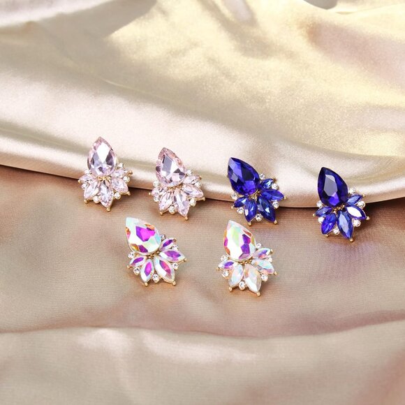 Vintage Rhinestone Earrings Fancy Crystal Cluster Drop Earrings Art Deco Earring - Picture 8 of 8